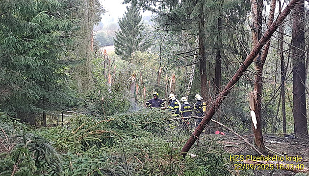 Na Plzeňsku spadlo letadlo v těžce přístupném terénu, první zprávy mluví o požáru
